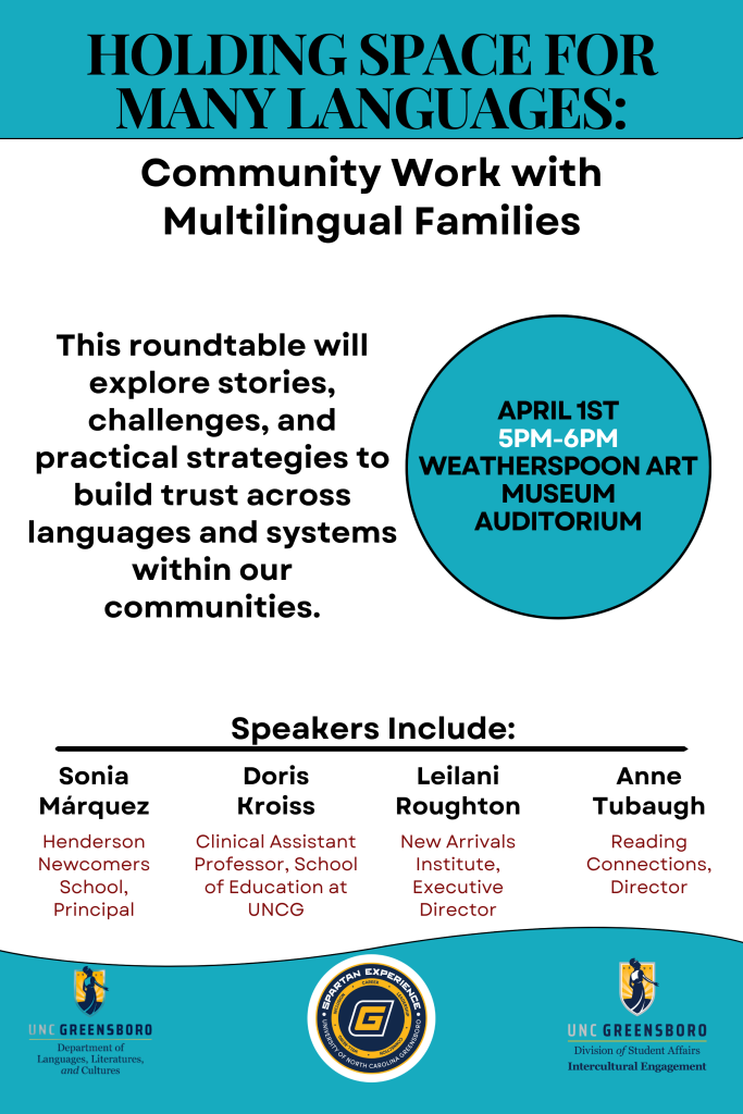 Poster for the April 1, 2026 Roundtable discussion on Holding Space for Many Languages